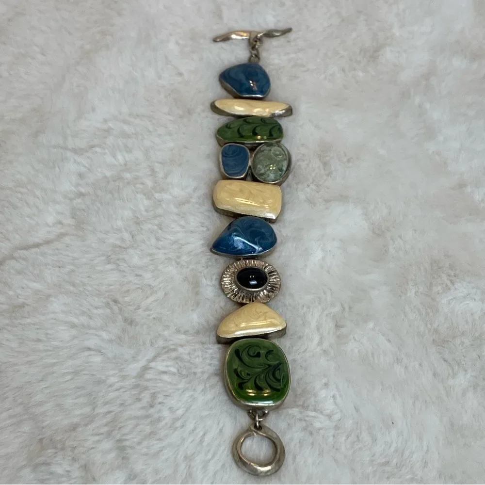 Premier Design Geo Design Enamel Cream, Green Toggle Bracelet